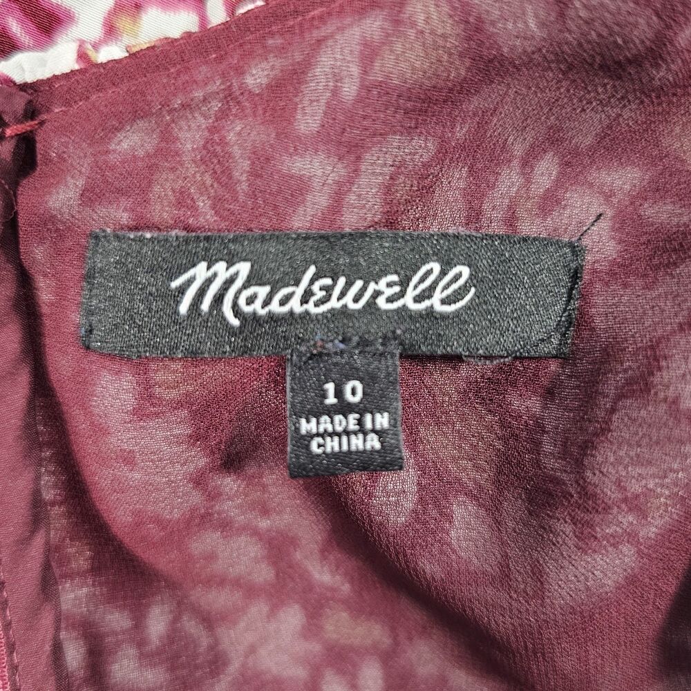 Madewell Women's Emma Floral Burgundy Ruffled Scoopneck Maxi Dress Size 10 - Picture 5 of 8
